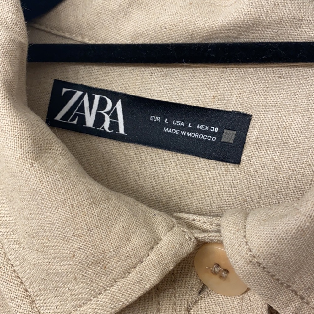 Crop Beige Linen Button Shirt - Picture 4 of 5